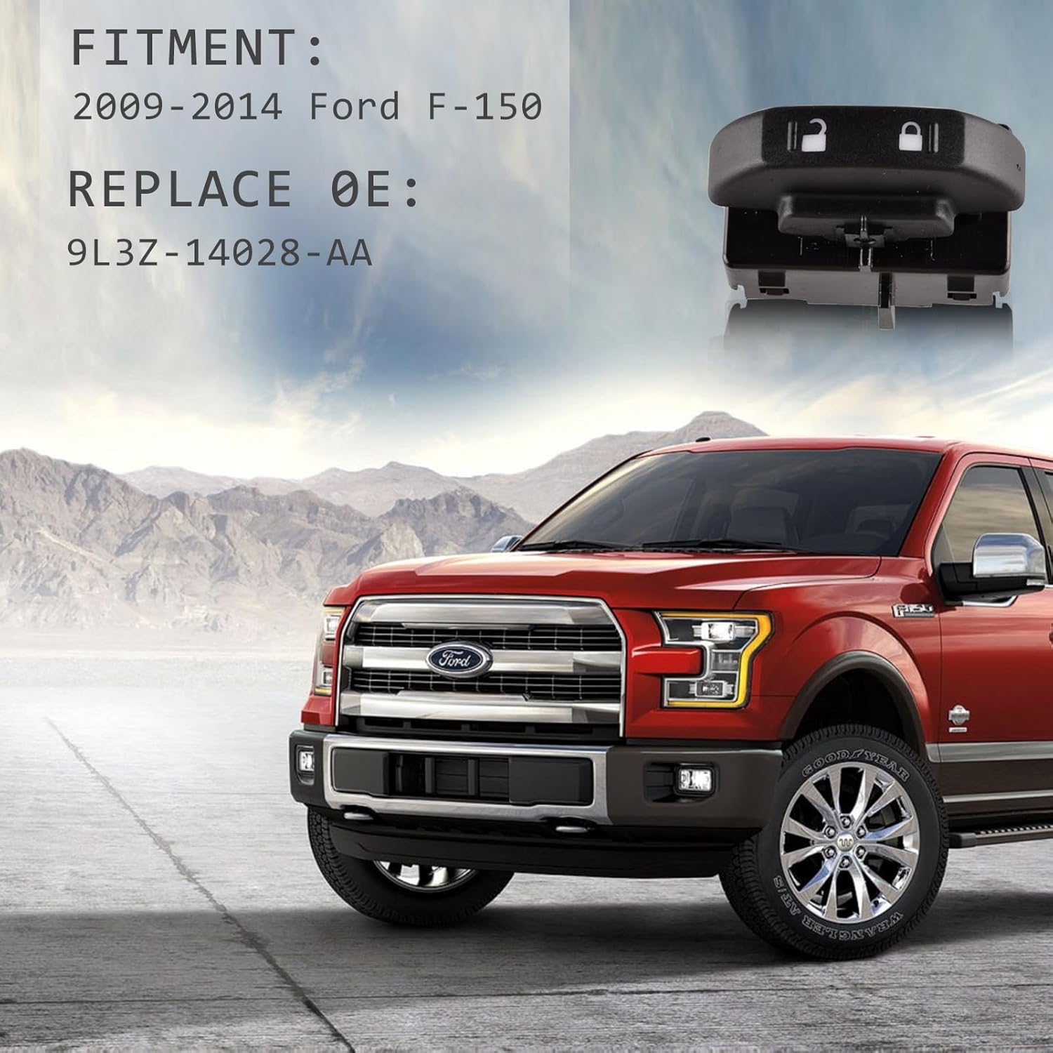 Front Power Door Lock Switch Compatible with 2009-2014 Ford F-150, Switch Assembly Replace 9L3Z-14028-AA SW-7254