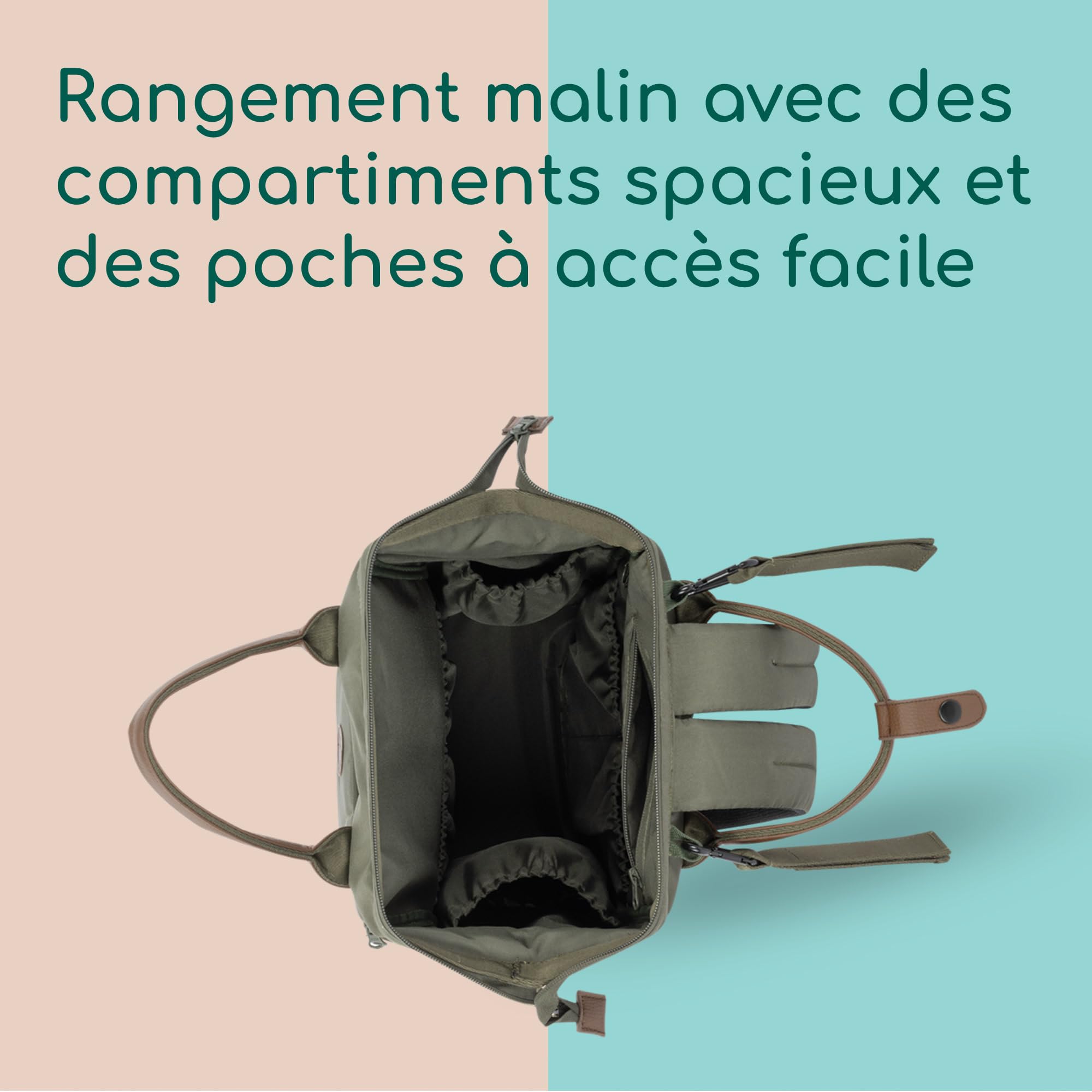 Bebeconfort Sac à Langer Bebe, avec Matelas à Langer Bebe, Sac à Dos pour Poussette à Grandes Poches, Poches Isothermes et Sangles de Fixation Poussette, Finitions en Cuir Elégantes, Mineral Green