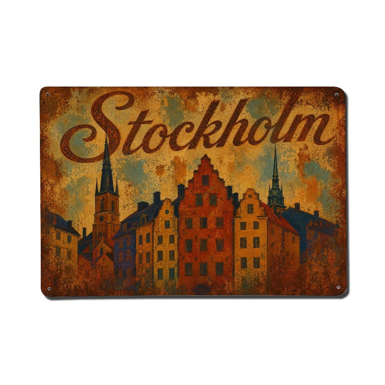 Huiyhb 8X12inch(20X30cm) Vintage Travel Stockholm Historic Center Sweden Metal Tin Sign