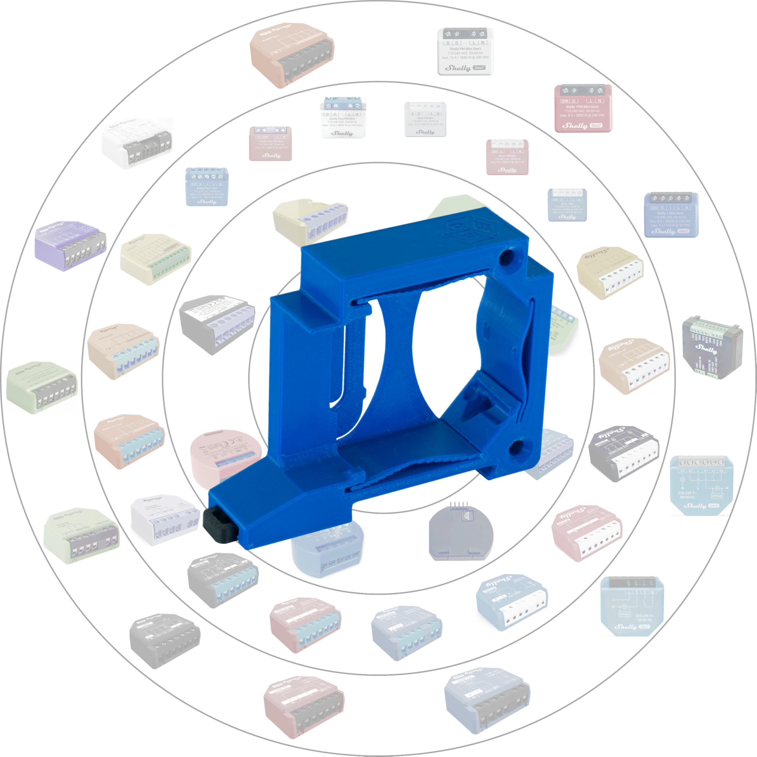 Support Universel Mural Pour Actionneurs Shelly Et Autres - Compatible Rail DIN 35mm Ou Mur, Imprimé 3D En PETG, 8 Couleurs Au Choix