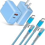 Chargeur mural à charge rapide avec angle droit USB C Câble 10FT, 2-Pack 20W USB C Adaptateur d'alimentation Double Port Chargeur rapide Block+3A C à C Câble pour iPhone 15 16 Samsung Galaxy S25 Ultra S21 S20 Pixel 6/5/4