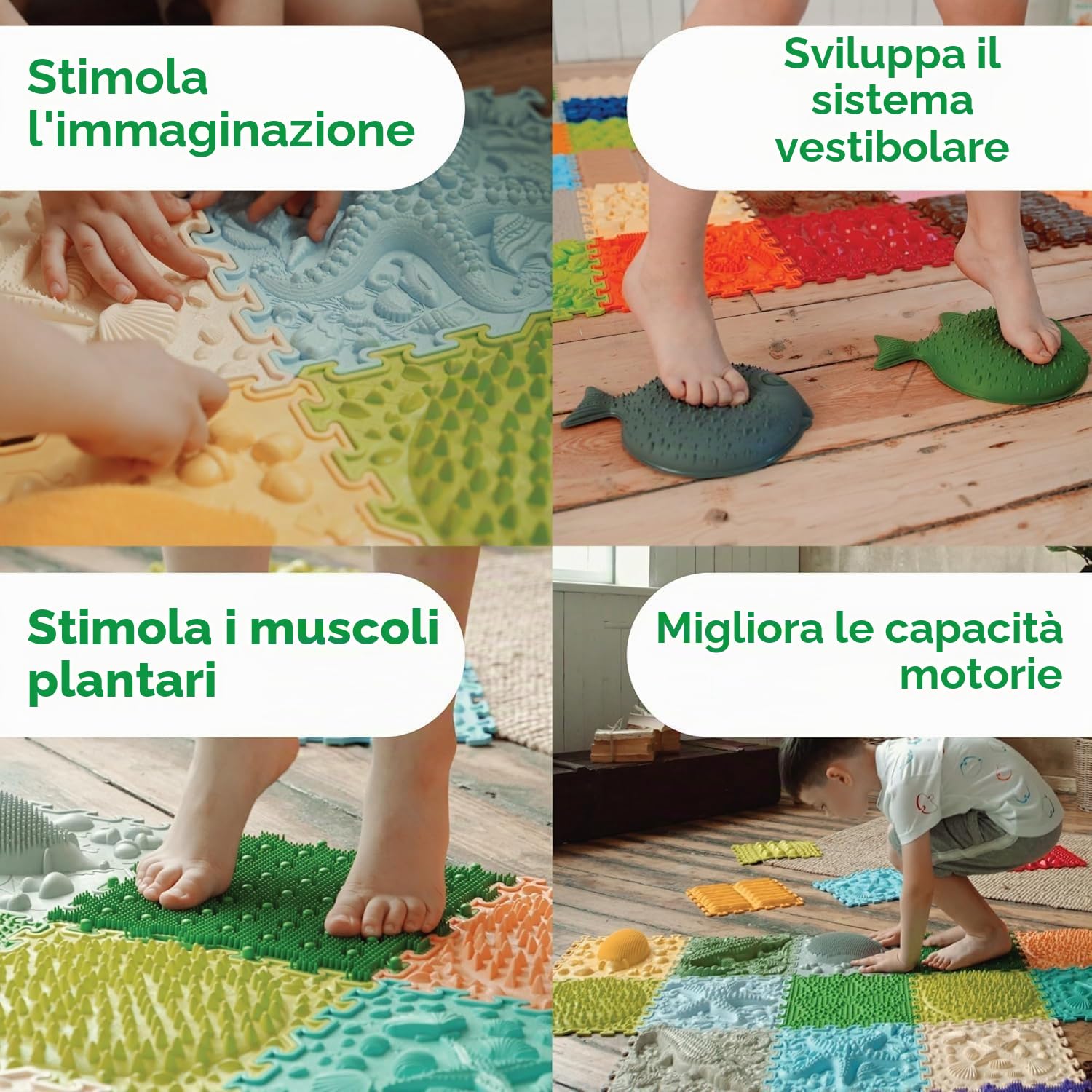 Tappeto Puzzle Sensoriale da Massaggio, 16 Pezzi (Joyful Land)