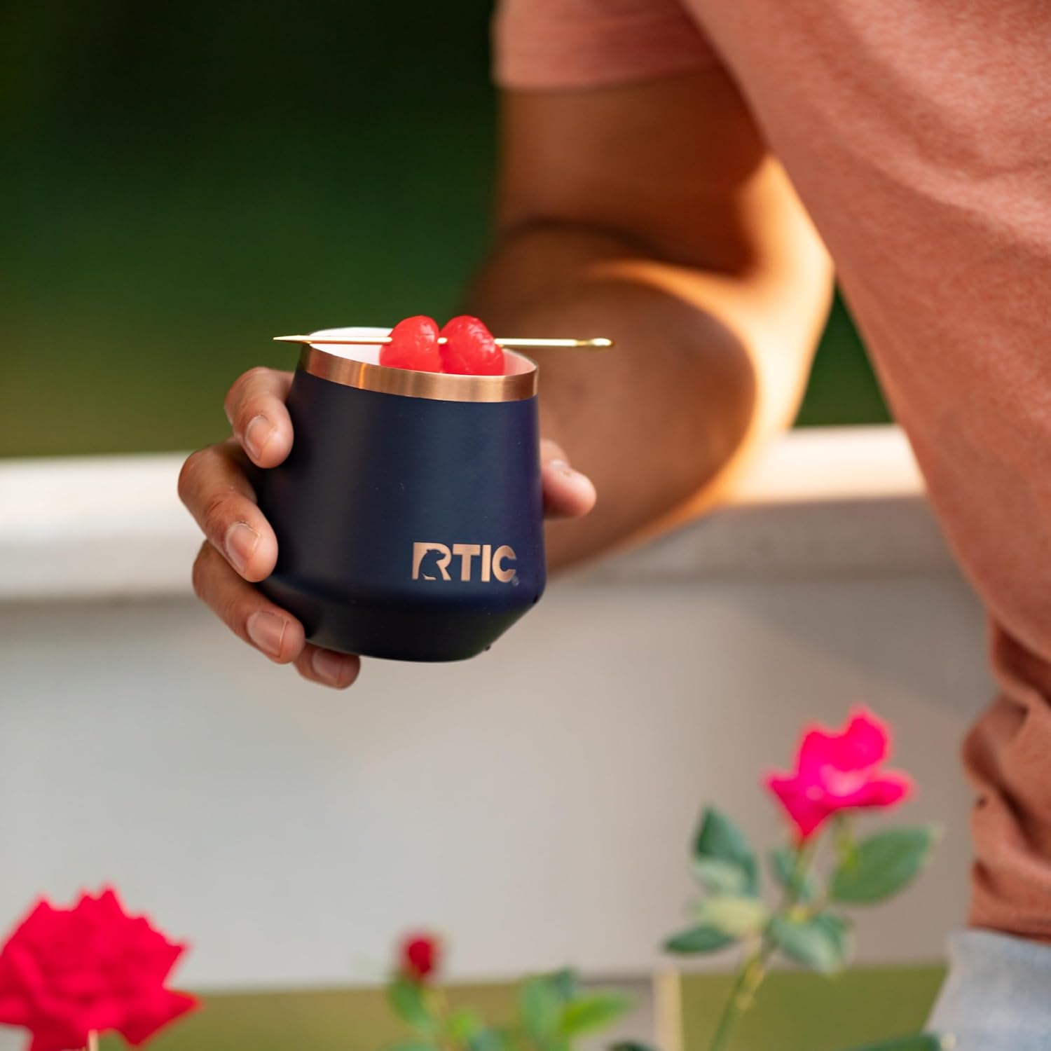 RTIC Happy Hour 8oz Lowball Tumbler with Lid, Ceramic Lined, Insulated, Stainless Steel Metal, Portable Travel Cup for Hot and Cold Drink, Dark Midnight Dust