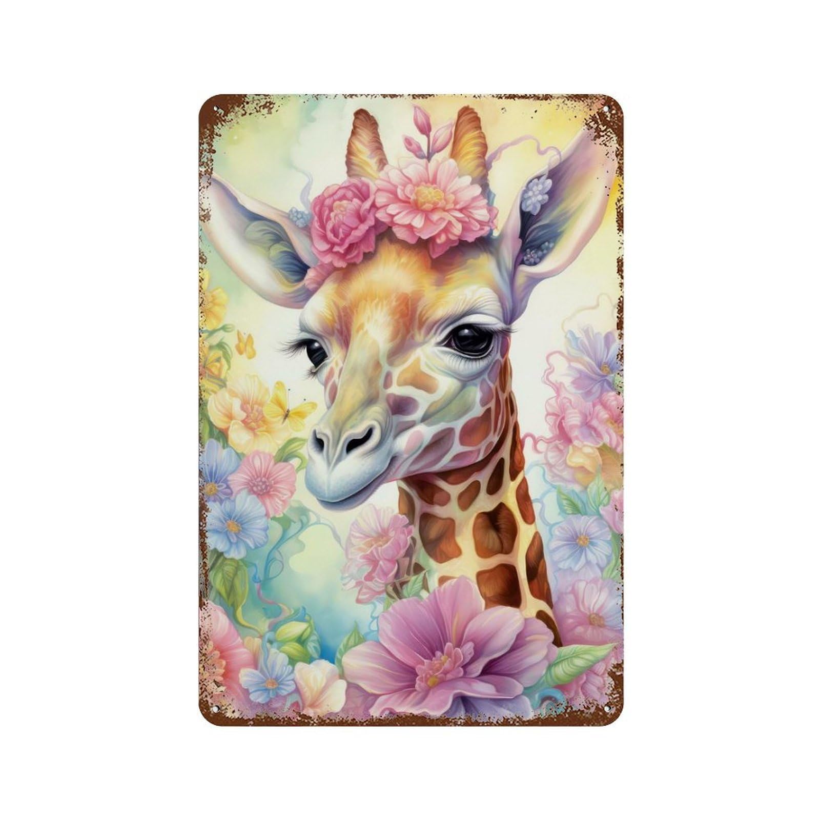 Funny Little Giraffe Retro Metal Sign 11.8"x7.9", Decorative Metal Wall Art for Basement, Hobby Room And Garage Decor