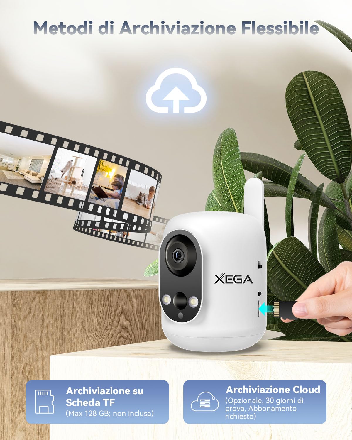 Xega 4G Telecamera Interno con SIM Senza Fili,2K 3MP Videocamera Senza WiFi | per Neonati/Animali Domestici/Anziano,355°P/60°T,Batteria 6000mAh,Rilevamento PIR, TF/Cloud,Non Resistente all'Acqua