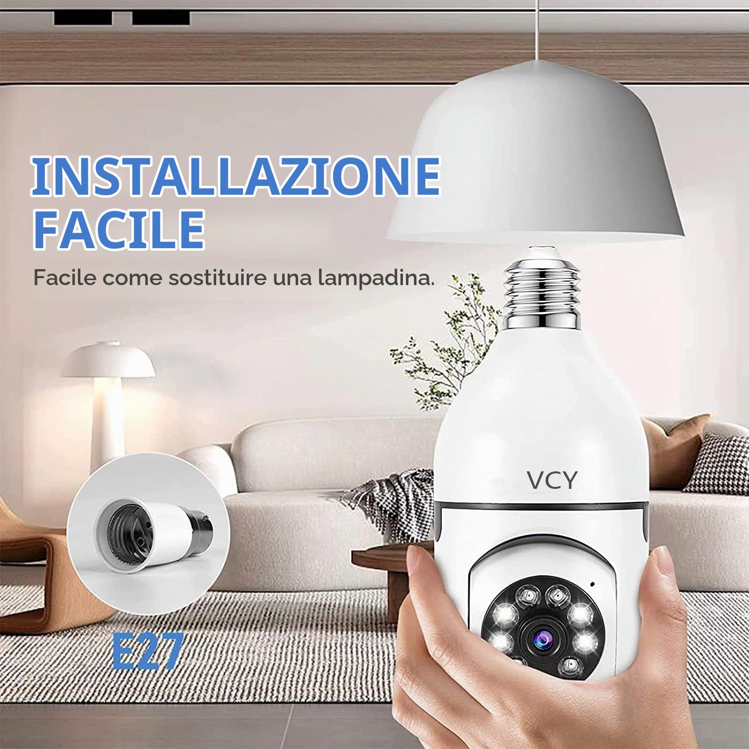 VCY Telecamera di sicurezza Tuya della lampadina, E27 WiFi a colori notturna a 360 gradi Pan/Tilt Telecamera IP panoramica, 5 GHz 1080 P Smart Home Sorveglianza Bambini Cam Allarme Due Vie Talk Pet