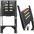 Telescoping Ladder, SocTone 12.5 FT Aluminum Lightweight Extension Ladder with 2 Triangle Stabilizers, Heavy Duty 330lbs Max Capacity, Multi-Purpose Collapsible Ladder for RV or Outdoor Work