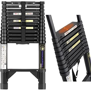 Telescoping Ladder, SocTone 12.5 FT Aluminum Lightweight Extension Ladder with 2 Triangle Stabilizers, Heavy Duty 330lbs Max Capacity, Multi-Purpose Collapsible Ladder for RV or Outdoor Work