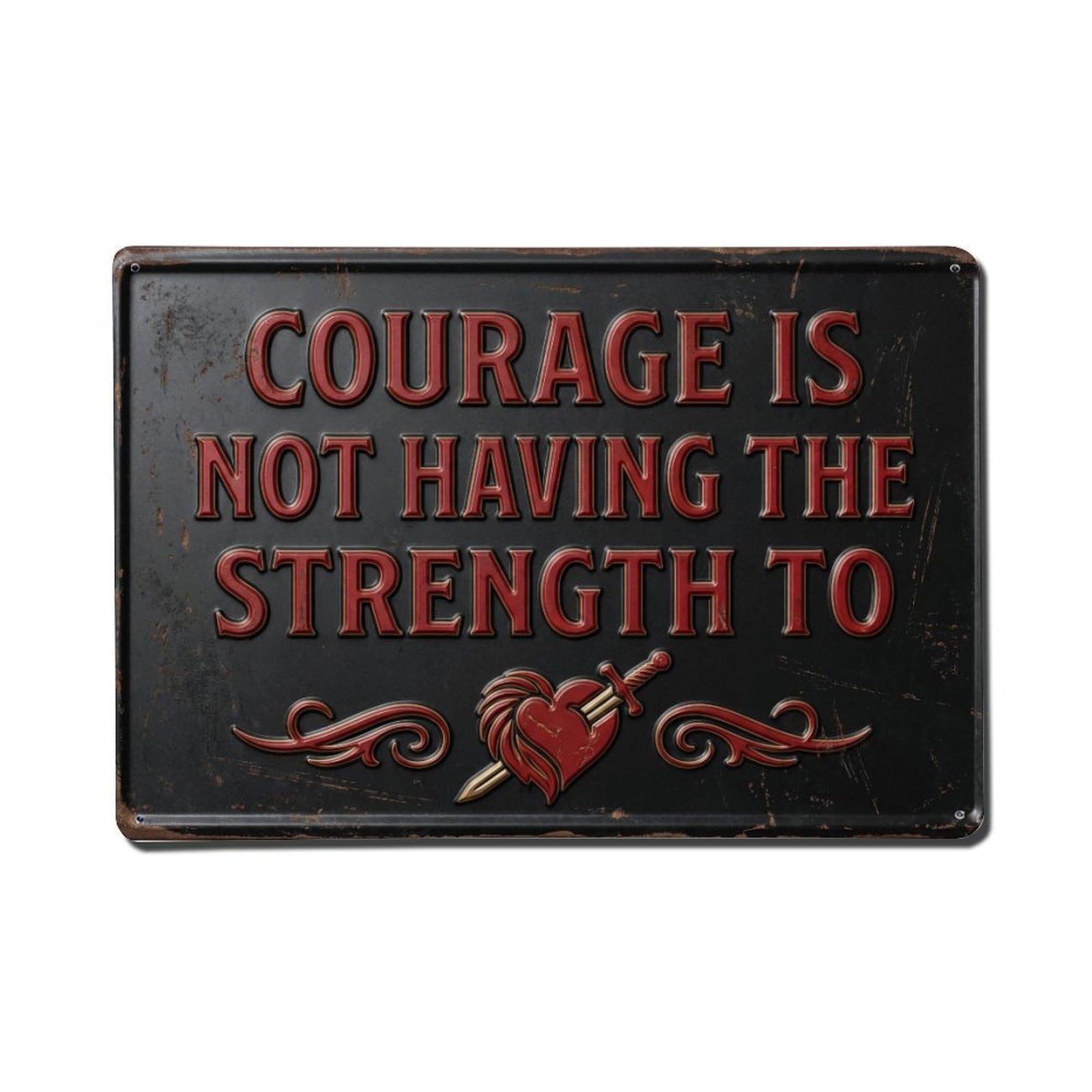 Courage Not Having Strength Retro Motivational Slogans Metal Tin Sign Plaque Wall Decor for Cafe, Club Bar, Office, Home Garden Metal Poster 8x12Inch