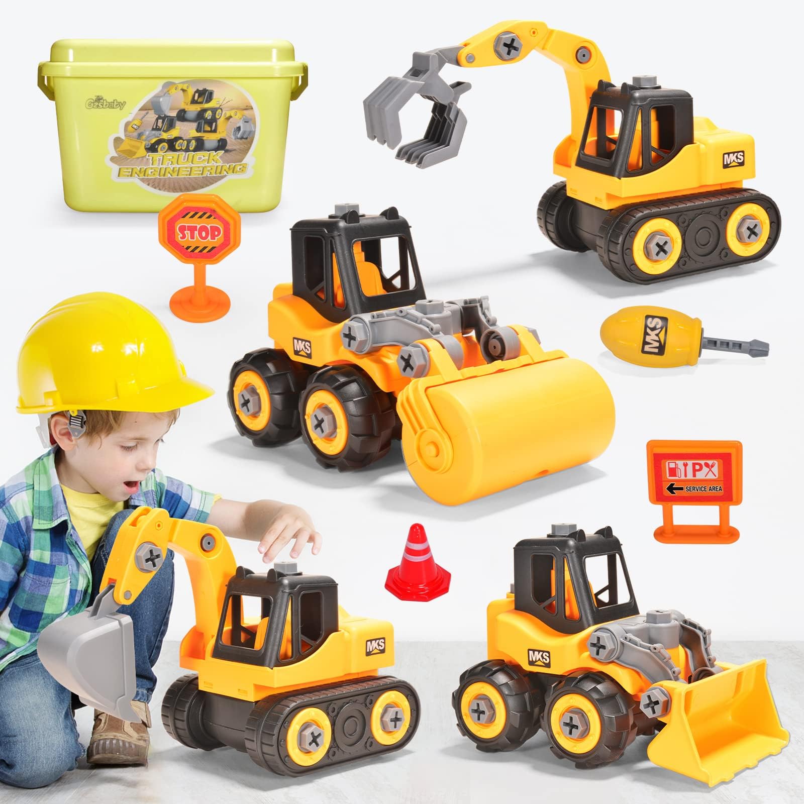 Construction Truck Toys, Detachable STEM Children's Car Toy , Bulldozers, Grab Loaders, Road Rollers, Excavators, Children's Engineering Vehicles Gifts for 3 4 5 6 Years Old Boy & Girls.