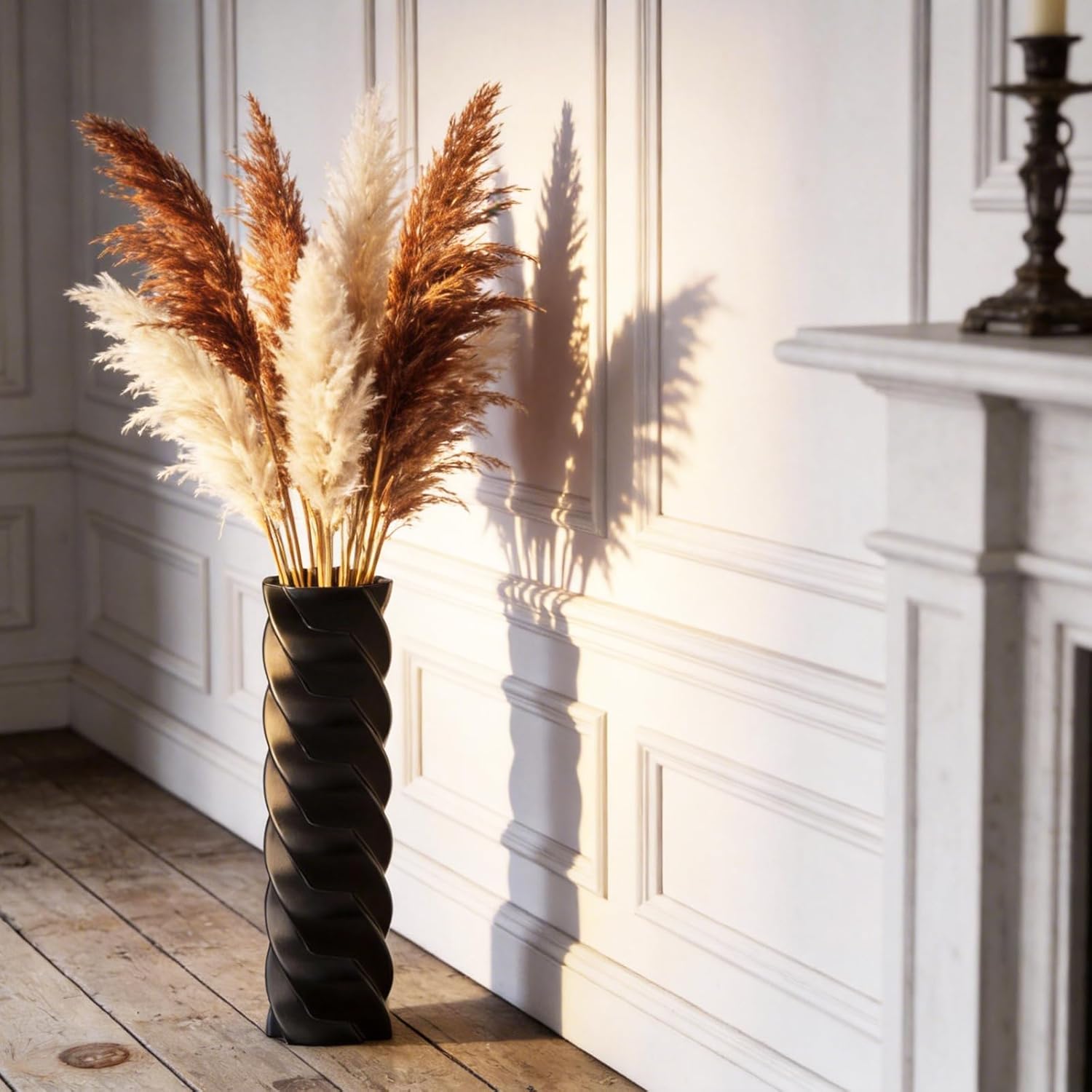 Tall Black Spiral Floor Vase 23.6″ – Glossy Twisted Resin Decorative Floor Vase for Pampas Grass, Branches & Dried Flowers, Modern Farmhouse Indoor Home Decor