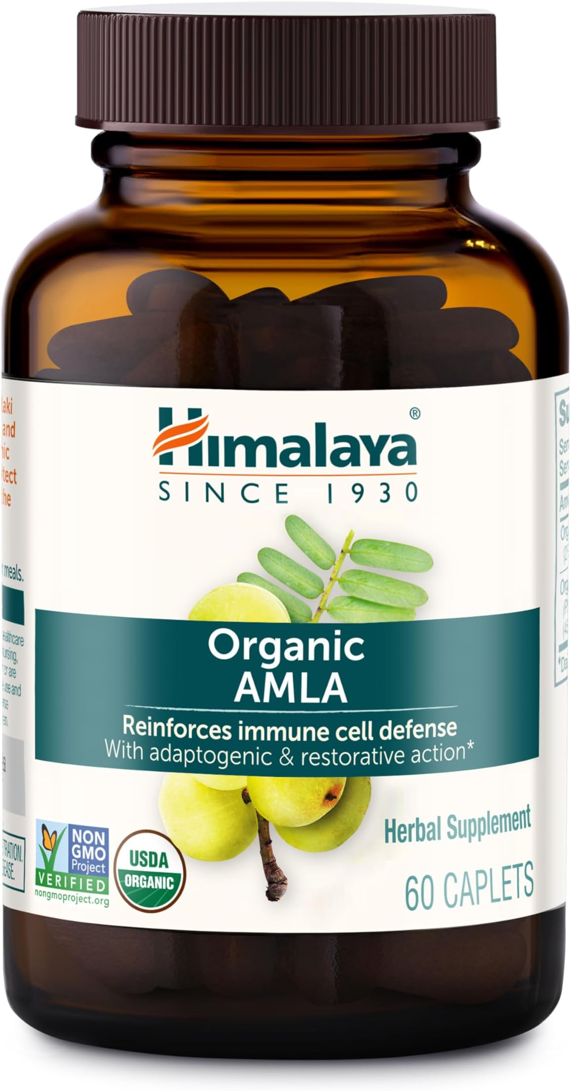 Himalaya Organic Amla - Herbal Immune Support Supplement with Adaptogen and Antioxidant - USDA Organic, Vegan, Non-GMO, Gluten Free, 600 mg, 60 Caplets