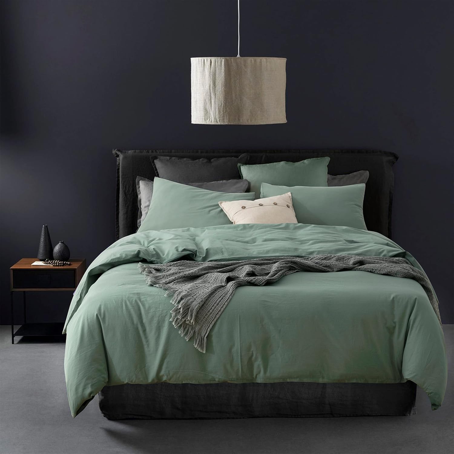 ECOCOTT Basil Green Duvet Cover Twin Size 100 Washed