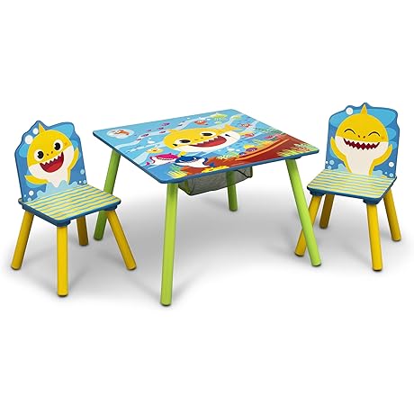 Baby Shark 3-Piece Kids Table & Chair Set With Kid-Sized Table and Two Chairs