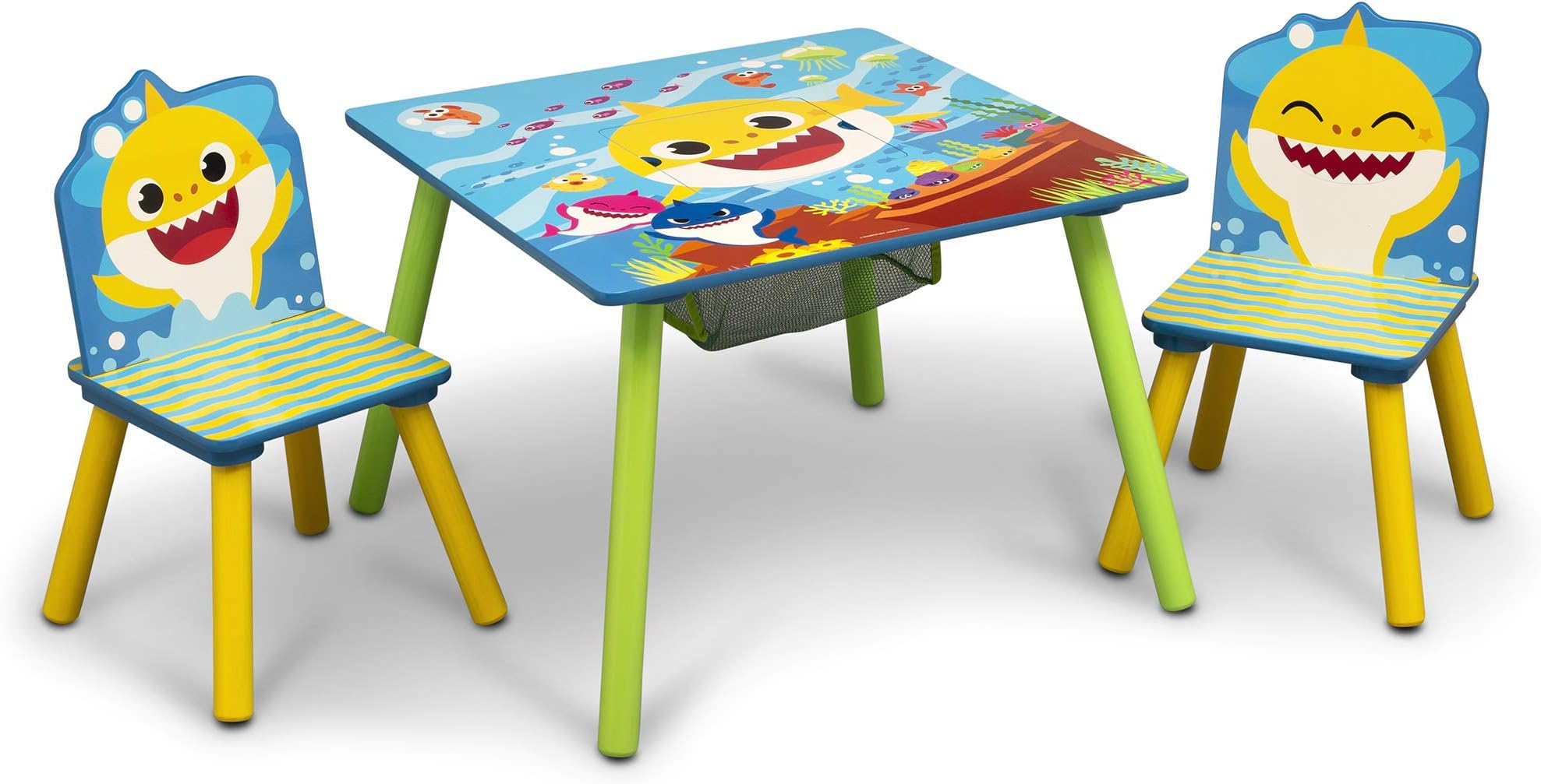 Delta Children Kids Table Set with Storage (2 Chairs Included) -Ideal for Arts & Crafts, Snack Time, Homeschooling, Homework & More, Baby Shark, 3 Piece