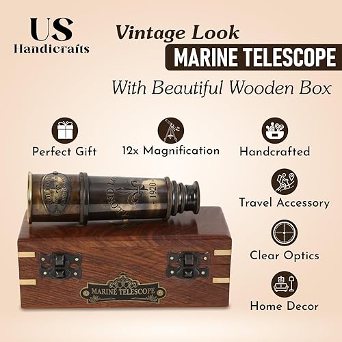 Miniatura 10 de Thoreau's Go Confidently - Telescopio de latón grabado con caja de madera, regalos para el día de graduación, regalos para niños