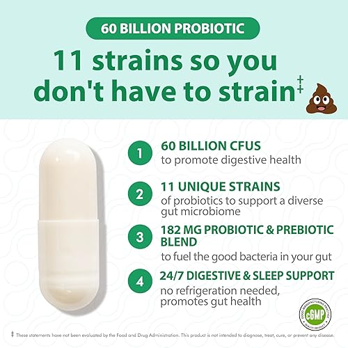 Miniatura 3 de Suplementos probióticos 60 mil millones de UFC, 11 cepas diversas prebióticos naturales para inmune, la salud intestinal digestiva apoya el