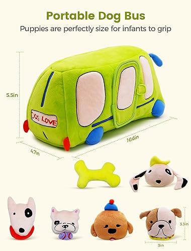 Miniatura 7 de Juguetes para bebés de 6 a 12 meses  Juguetes sensoriales con cachorros de peluche, sonajero, papel arrugado, espejo y chirriante, juguetes