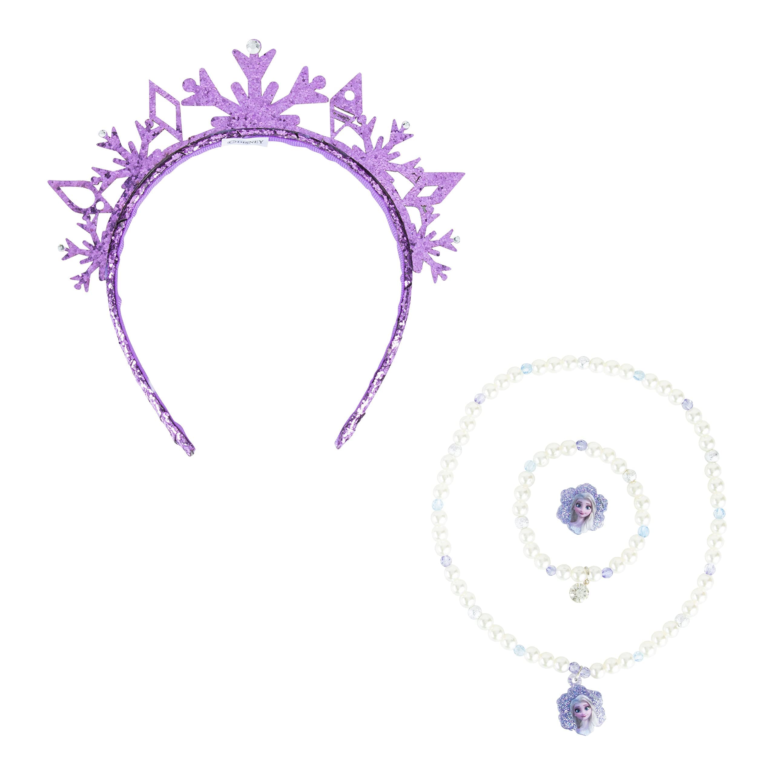 LUV HER Frozen Princess Dress Up Accessory Set - 4 Pcs Jewelry Set - Purple Tiara, Pear Bracelet, Elsa Necklace, Elsa Ring - Giftable Box - Birthday & Holiday Gifts For Girls - Ages 3+