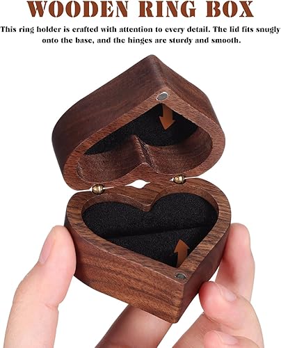 Miniatura 4 de IMIKEYA Caja de anillo de madera en forma de corazón Caja de anillo de madera Caja de anillo de boda Caja de presentación de madera Caja de anillo
