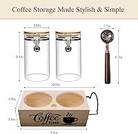Vista 2 de Juego de recipientes de café de vidrio con estante y cuchara, recipientes de café de 2 piezas para almacenamiento de granos de café, sello