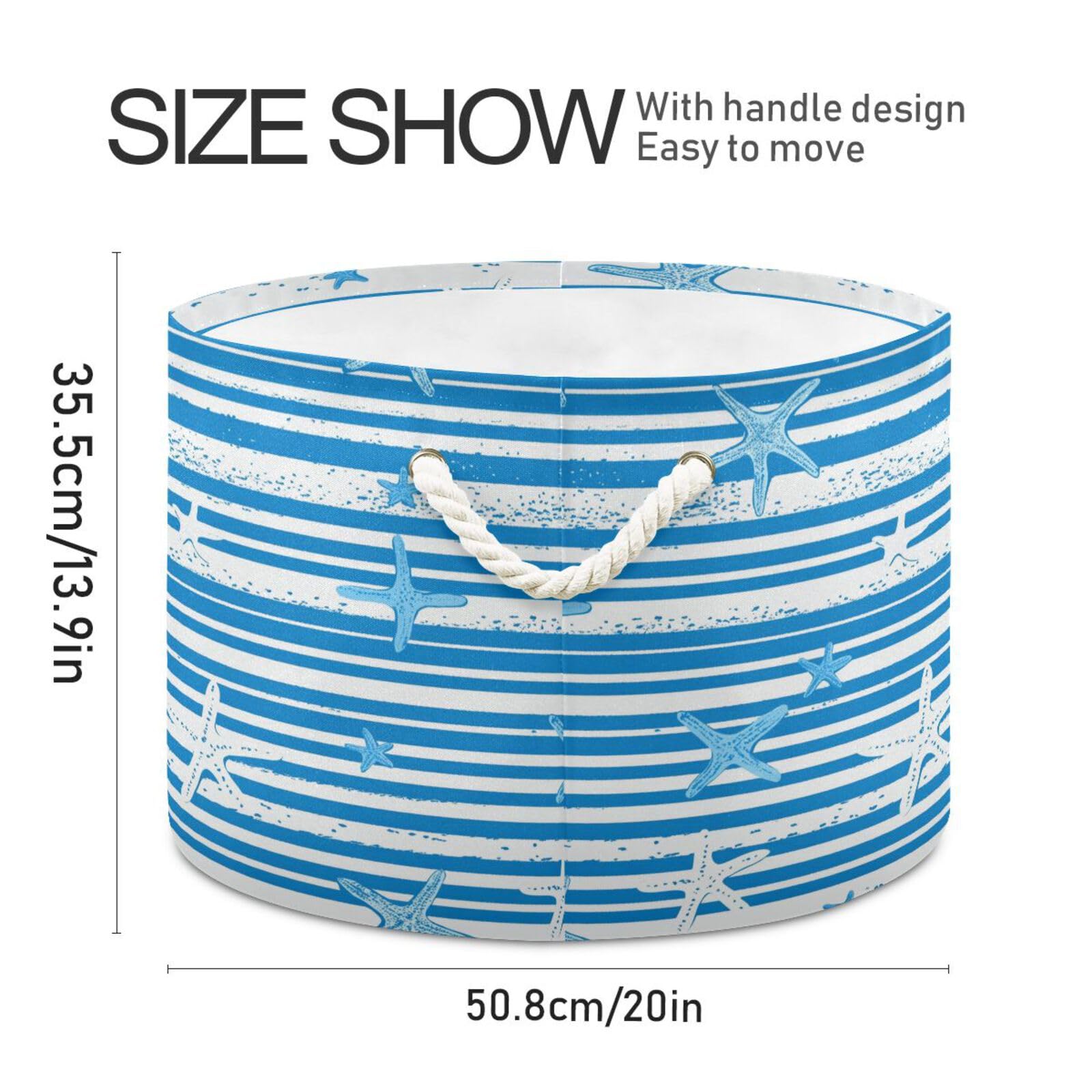 Blue White Starfish storage basket and waterproof fabric storage with sturdy handle bag Decore little for gift cubby store