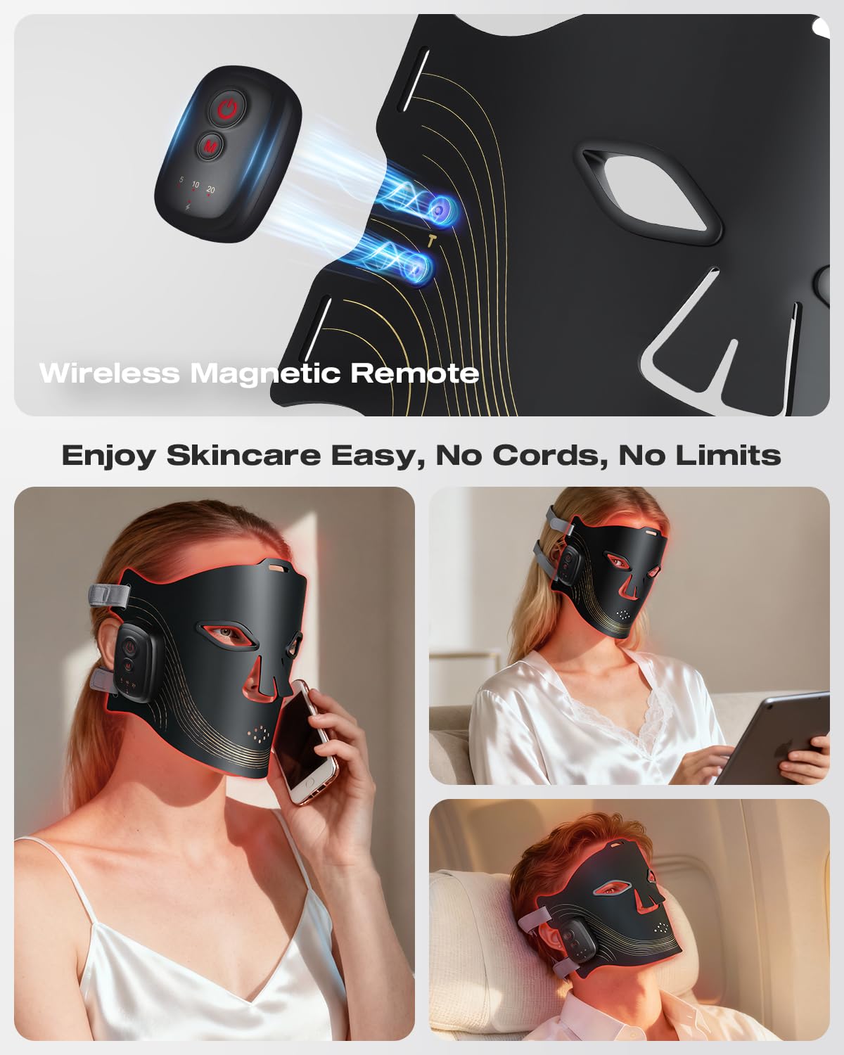 Maschera per la terapia del viso a luce rossa, maschera per la pelle del viso a LED, ricaricabile, telecomando e timer regolabile, design con display digitale, per la cura della pelle domestica