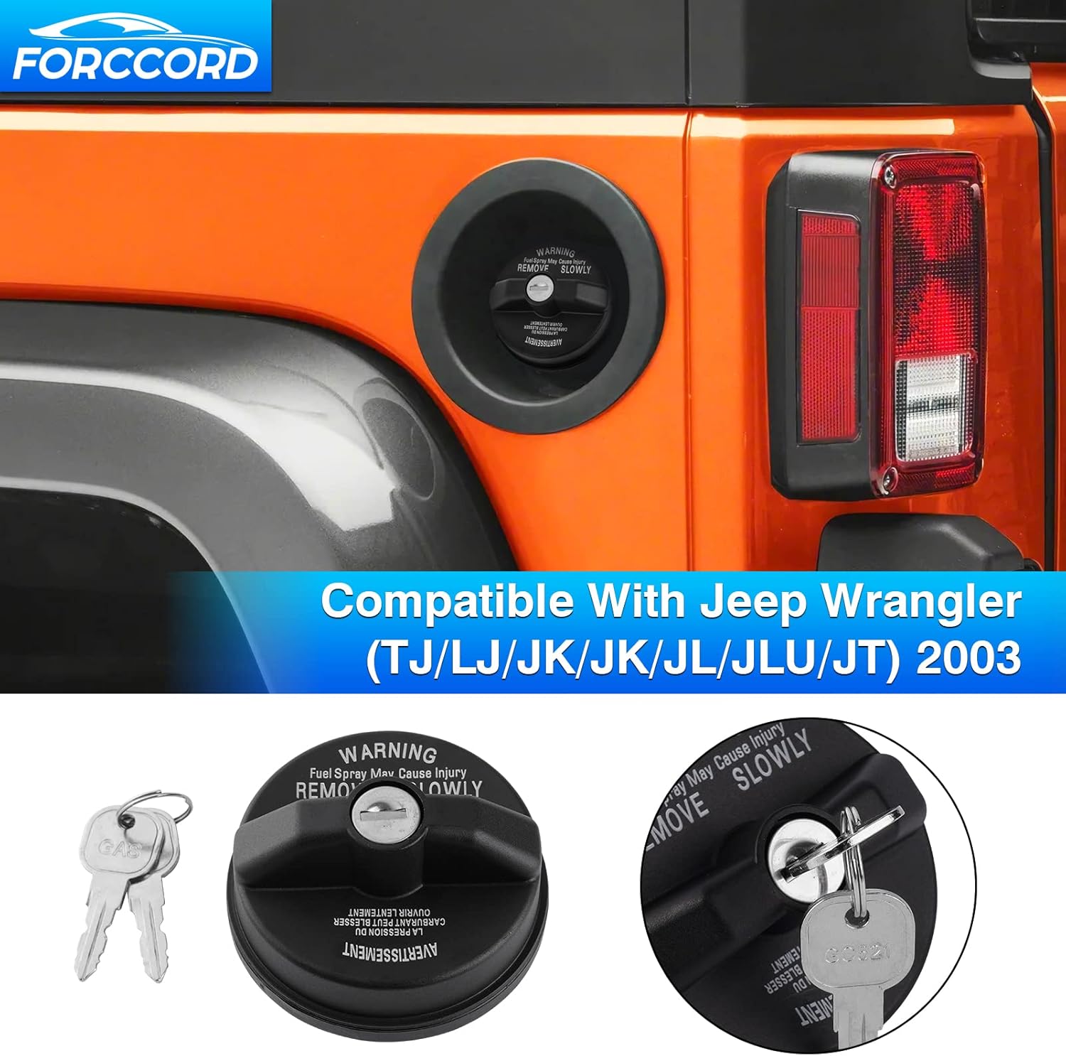 Fuel Locking Gas Cap Custom Fit for 03-22 23 24 25 26 Jeep Wrangler (TJ/LJ/JK/JK/JL/JLU/JT) Locking Gas Cap Replace#17726.17 Replacement Accessories