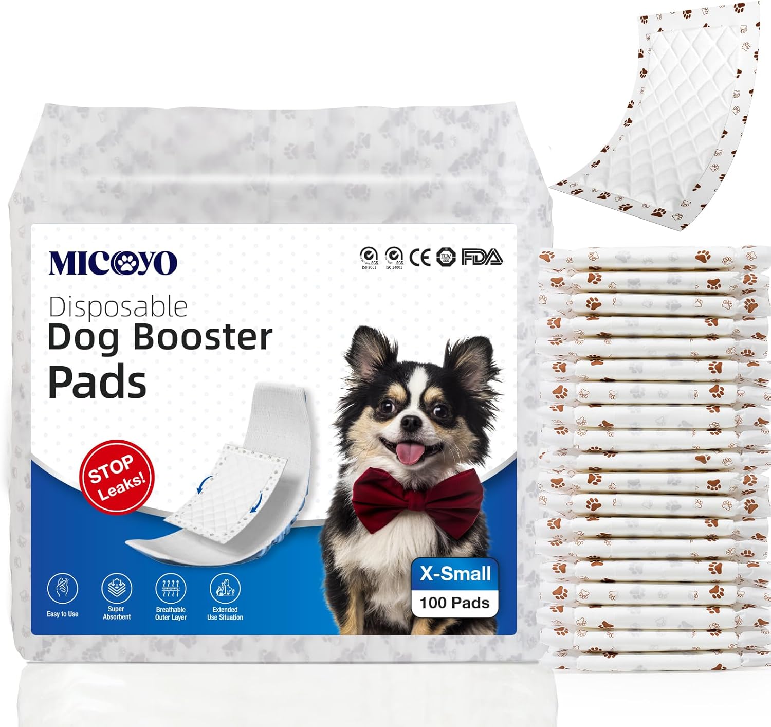 MICOOYO Disposable Dog Diaper Liners Dog Booster Pads for Male ＆ Female Dogs, Super Absorbent