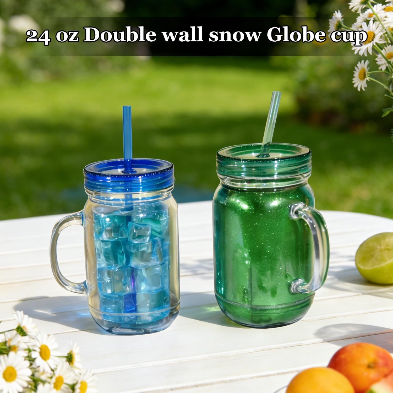 24 Oz Plastic Snow globe Tumbler, 6 Pack Pre-Drilled Double Wall Acrylic Mason Jars with Handle For Glitter Snow Globe, Snowglobe Tumbler Supplies - Image 6