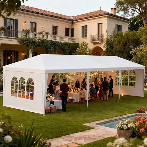 10' x 30' Outdoor Canopy Tents with 5 Detachable Sidewalls, White Patio Gazebo Tent, Shade Tents with Transparent Windows, Ideal for Party, Wedding, Birthday, Events, Gatherings, BBQ