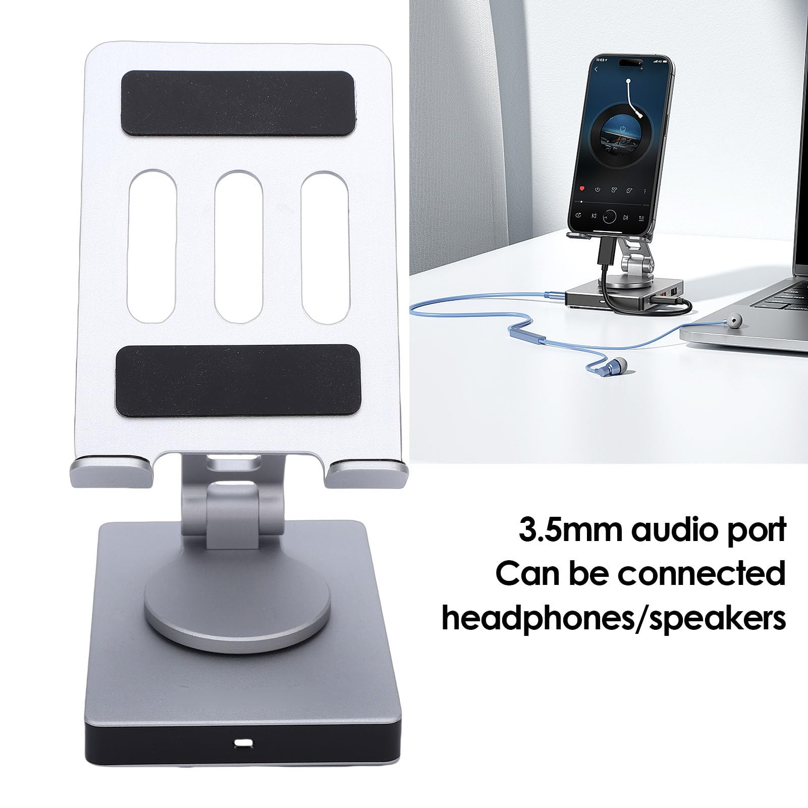 Tosuny Supporto per Tablet con Hub USB C 8 in 1, Supporto per Tablet in Alluminio con Docking Station, Base Girevole a 360°, HDMI 4K, Ricarica PD da 100 W, USB 3.0, RJ45, Audio da 3,5
