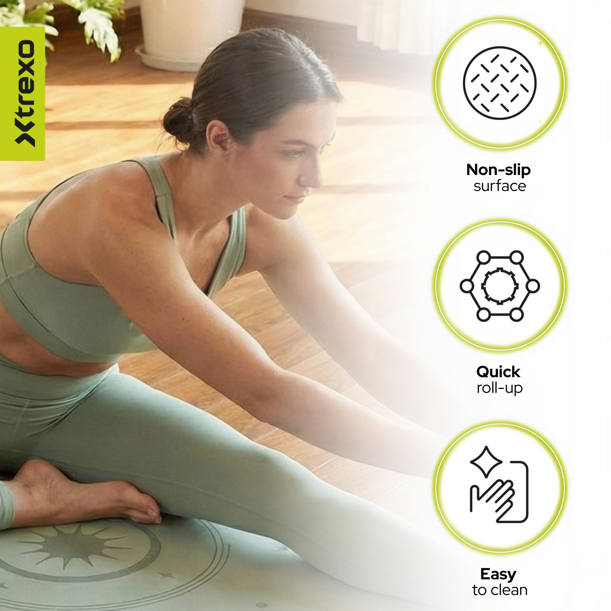 TREXO Tappetino da yoga 183 x 61 cm di altezza e 6 mm di spessore, in TPE ecologico con superficie antiscivolo, forte aderenza sul pavimento, resistente ai danni