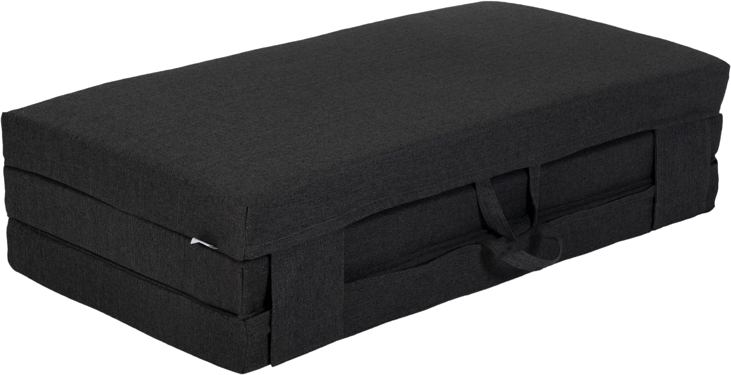 Fun!ture Double Foldable Z Bed Mattress | Indoor Portable Folding Sofa Bed | For Living Room & Bedroom | Great For Sleepover & Guests | Soft & Comfy Futon Set With Carry Handles (Black)