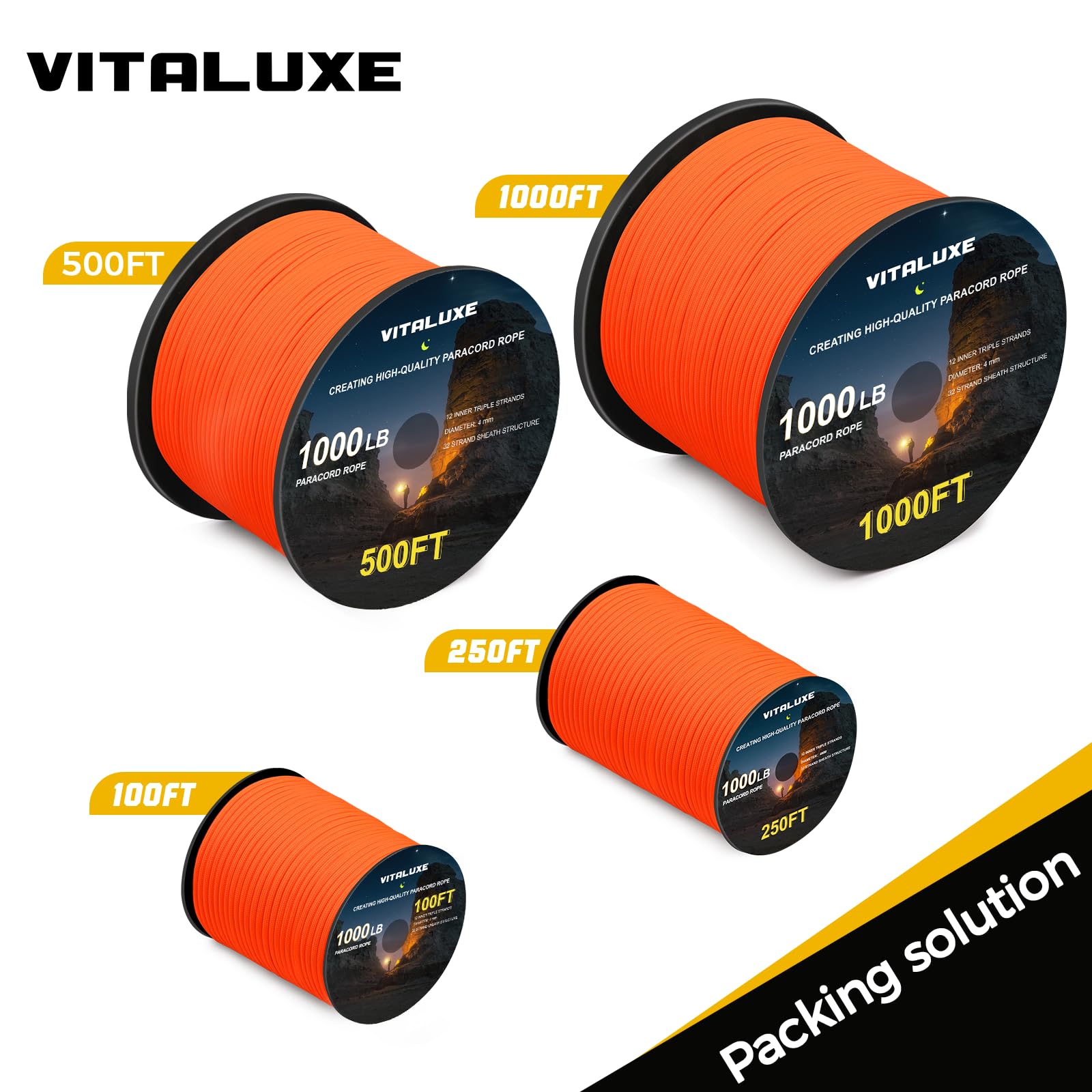 Corde de parachute tactique de 1004 kg avec 12 triples brins, équipement de survie robuste pour camping, randonnée, idéal pour bracelets, cordons, diamètre : 4 mm, orange