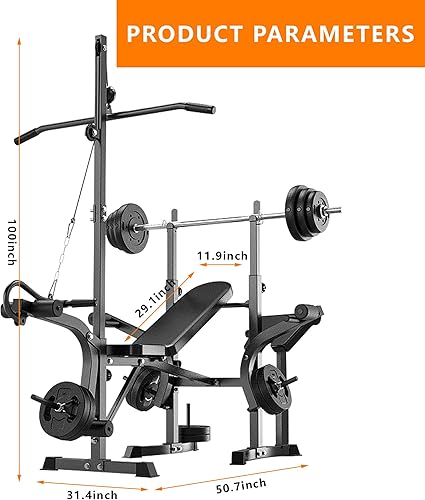 Miniatura 3 de Rigel Juego de banco de pesas olímpico ajustable 6 en 1 de 600 libras con extensión de piernas y rizo de piernas, juego de prensa de banco