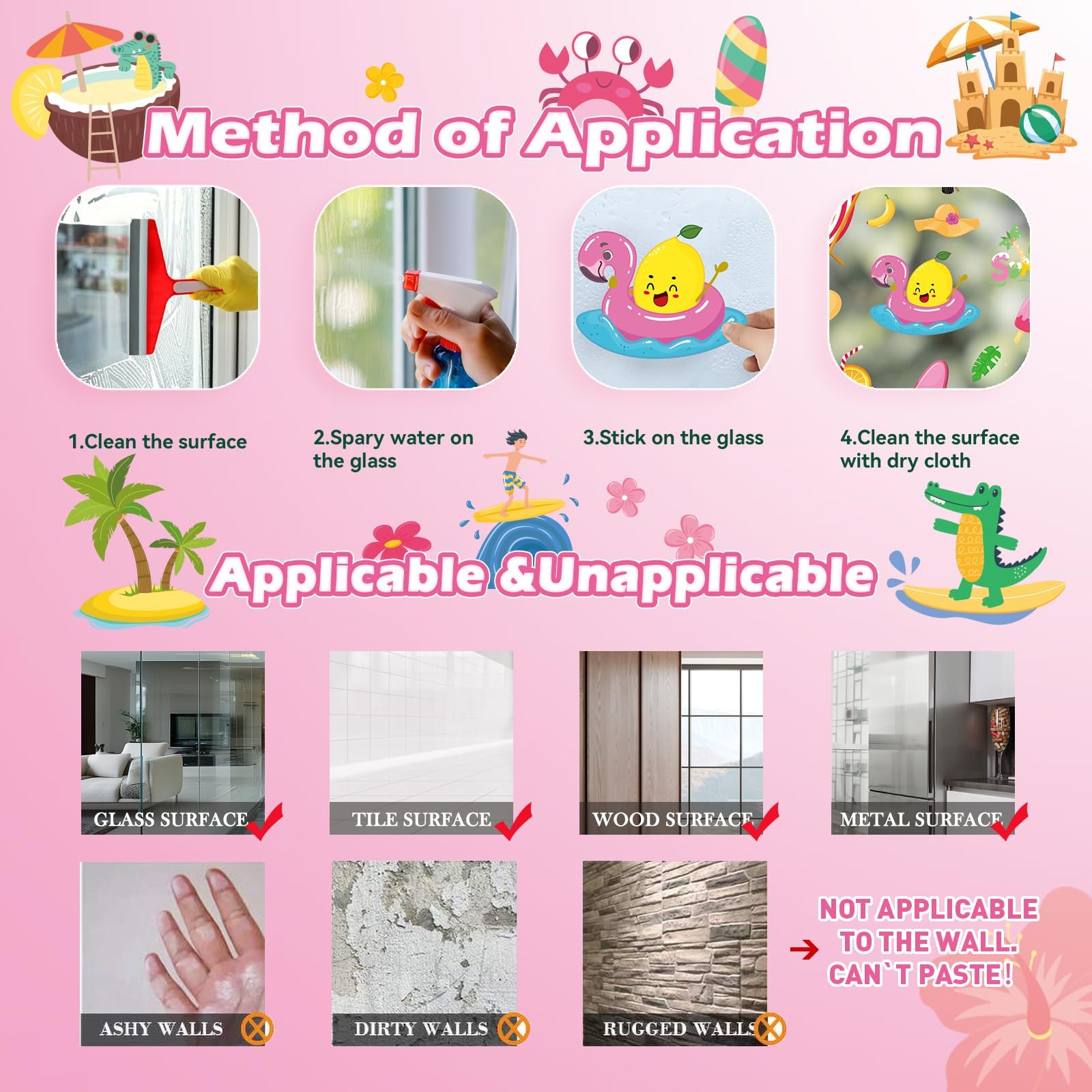 4 Feuilles Autocollants De Fenêtre D'Été, 63 Design Decoration Stickers Fenêtre Réutilisables, Deco Vitre Été Contient Soleil, Chaises De Plage, Bouées