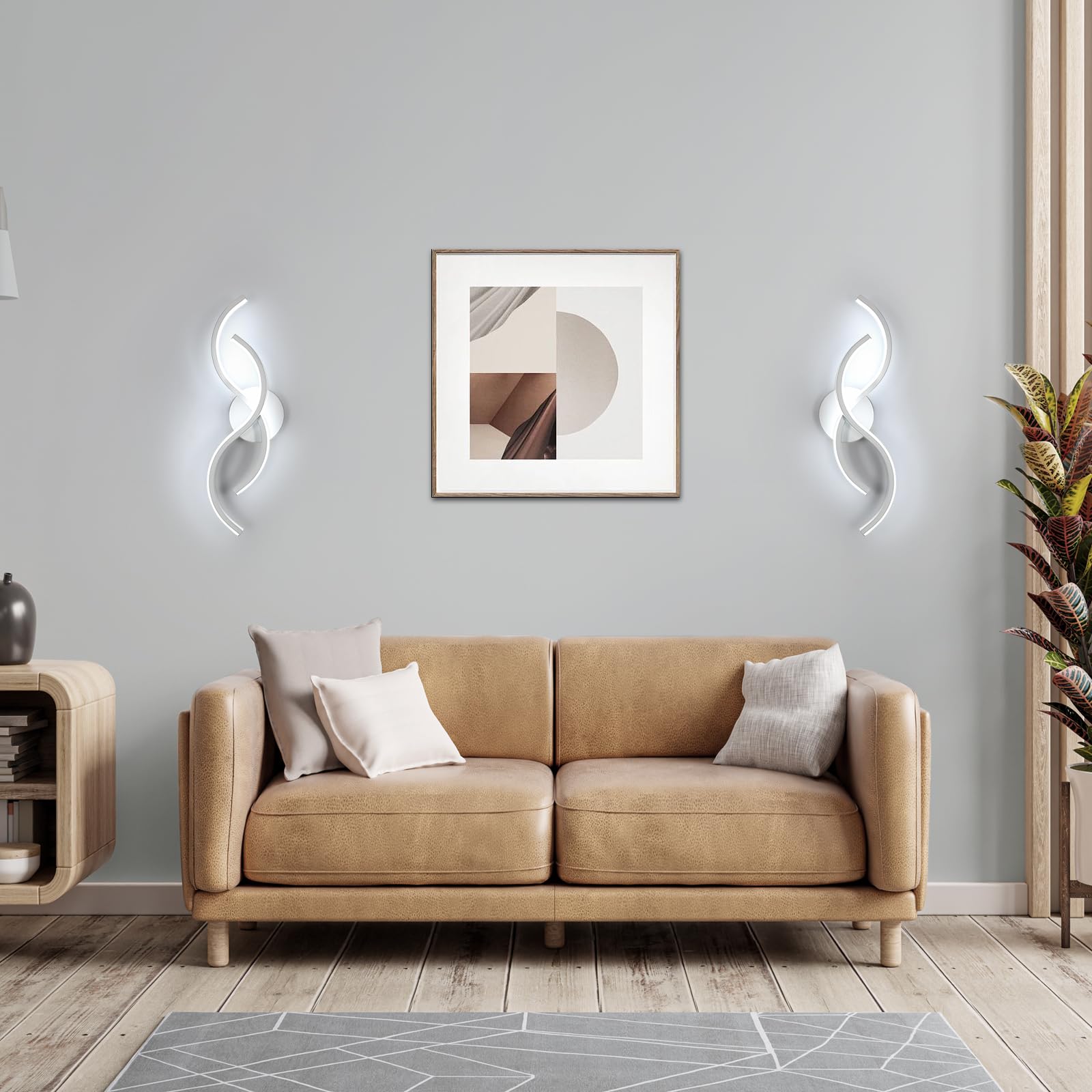 LED Lámpara de Pared Interior 42CM, Blanco Frío 6500K, 15W, Blanco | LED Aplique de Pared 15W 1687LM, Moderno Iluminación Interior Diseño Curvo para Dormitorio Sala de Estar Escaleras Pasillo