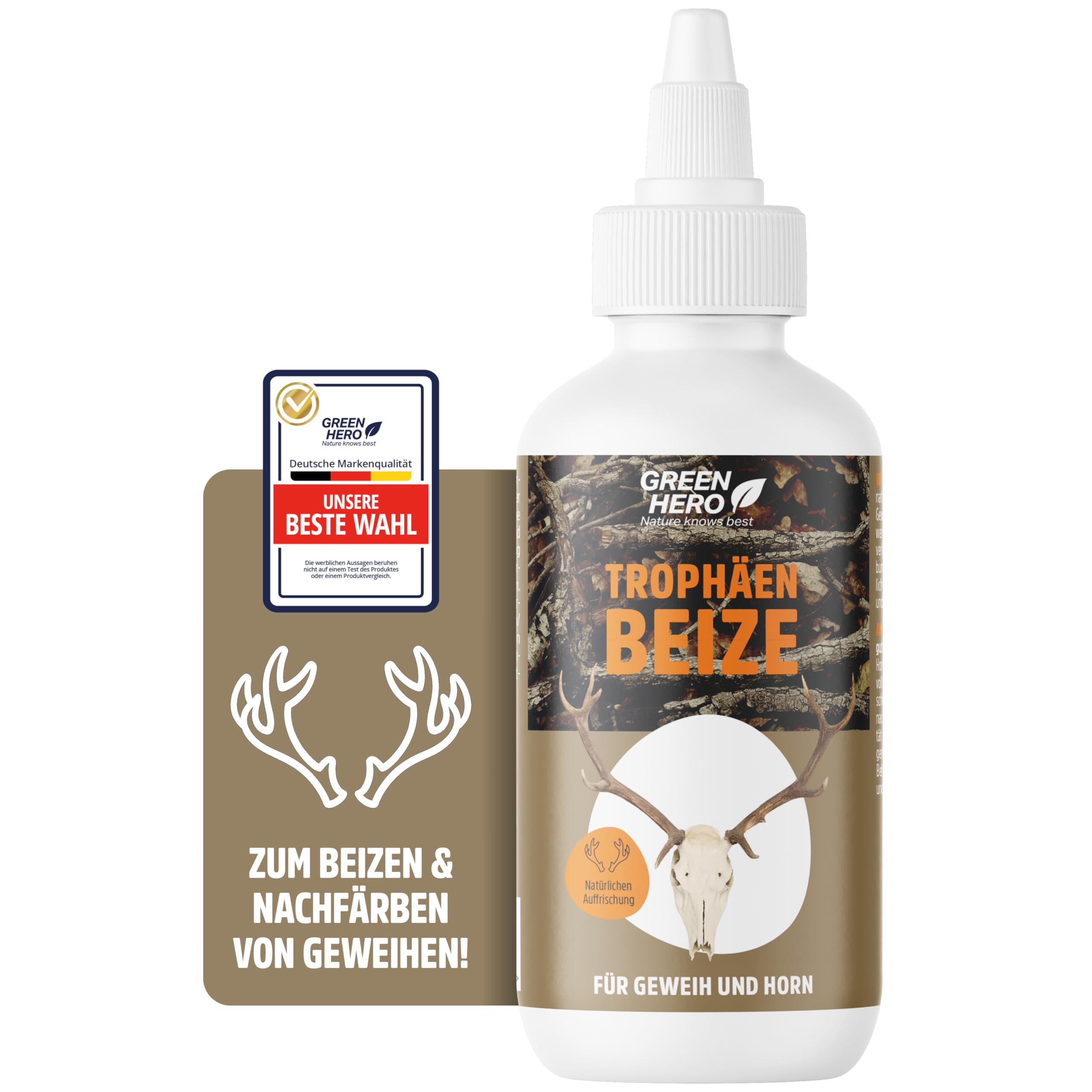 Trophäenbeize 200 ml zum Beizen und natürlichen Nachfärben von Geweih & Horn | Hirschhornbeize und Gehörnbeize für Trophäen aller Art zum Erhalt von natürlichen Farben