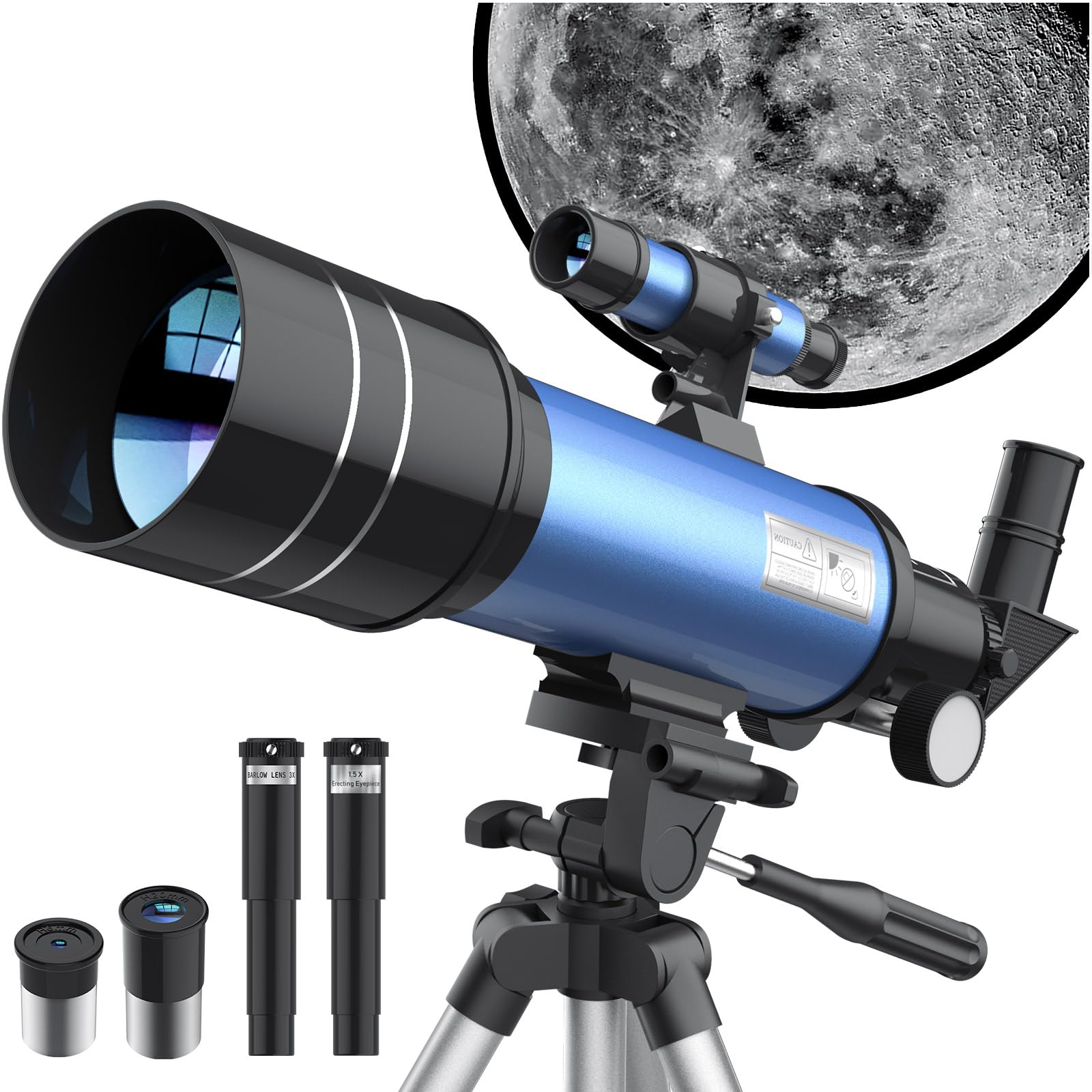 Telescopio per bambini e adulti, principianti, 40070 mm, effetto completamente multistrato, rifrattore astronomico con treppiede, adattatore per telefono, regalo per bambini (blu)