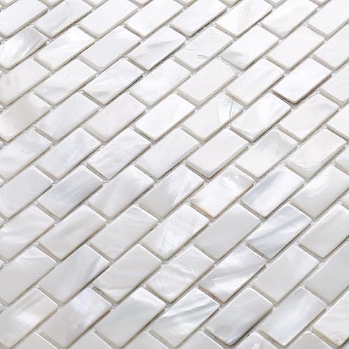 Miniatura 3 de Yew & Tulip Azulejo de metro de nácar para salpicaduras de cocina, baño, sala de estar, mosaico de concha de nácar para chimenea, ducha, piscina (1