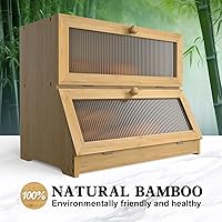 Vista 3 de LOHASOK Caja de pan de bambú de doble capa para encimera de cocina, contenedor de almacenamiento de pan de gran capacidad, caja de pan de granja