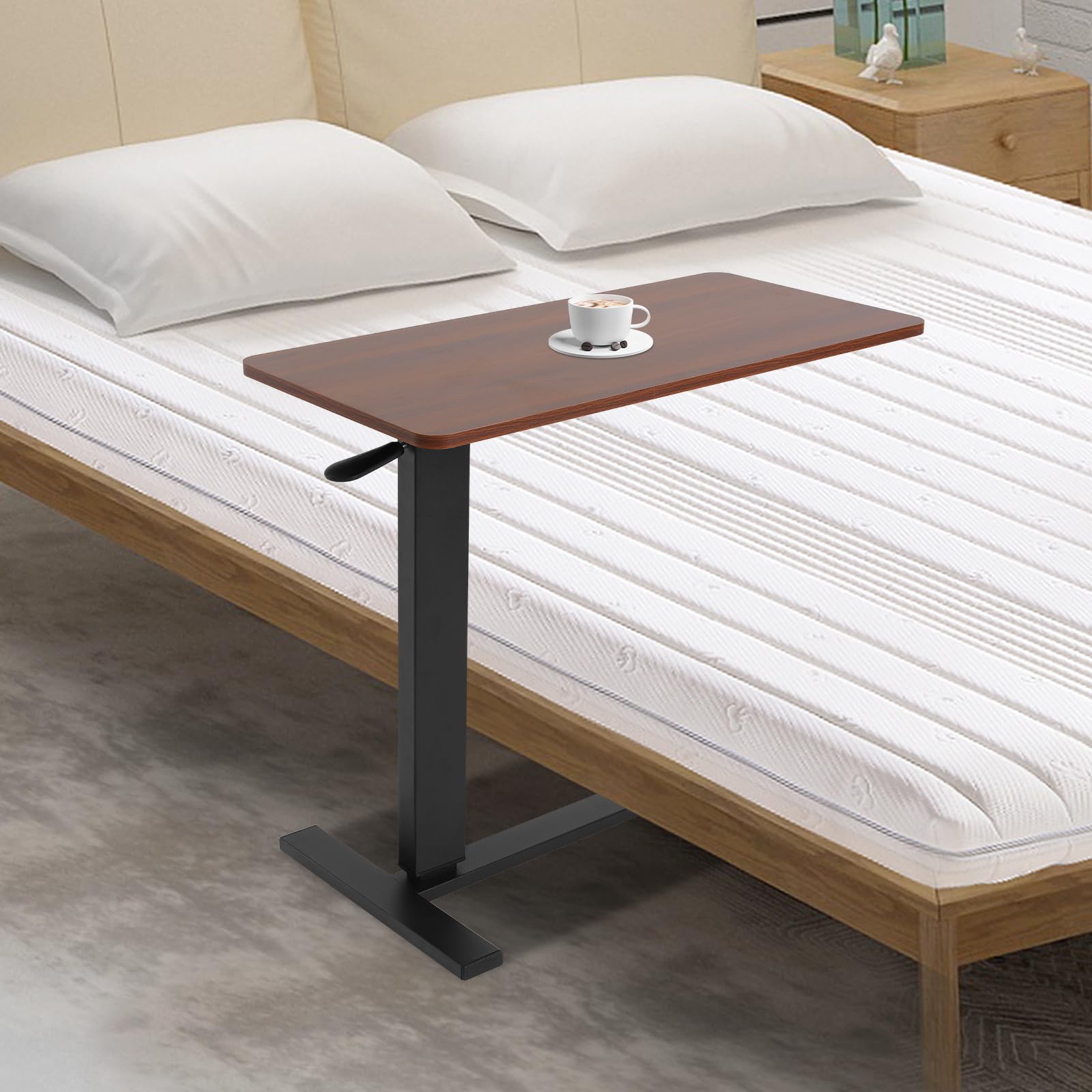 Mesa auxiliar de altura regulable de 80 x 40 cm, mesa plegable con 4 ruedas ocultas y altura 66-94 cm, mesa auxiliar robusta para cama, sofá y cuidado