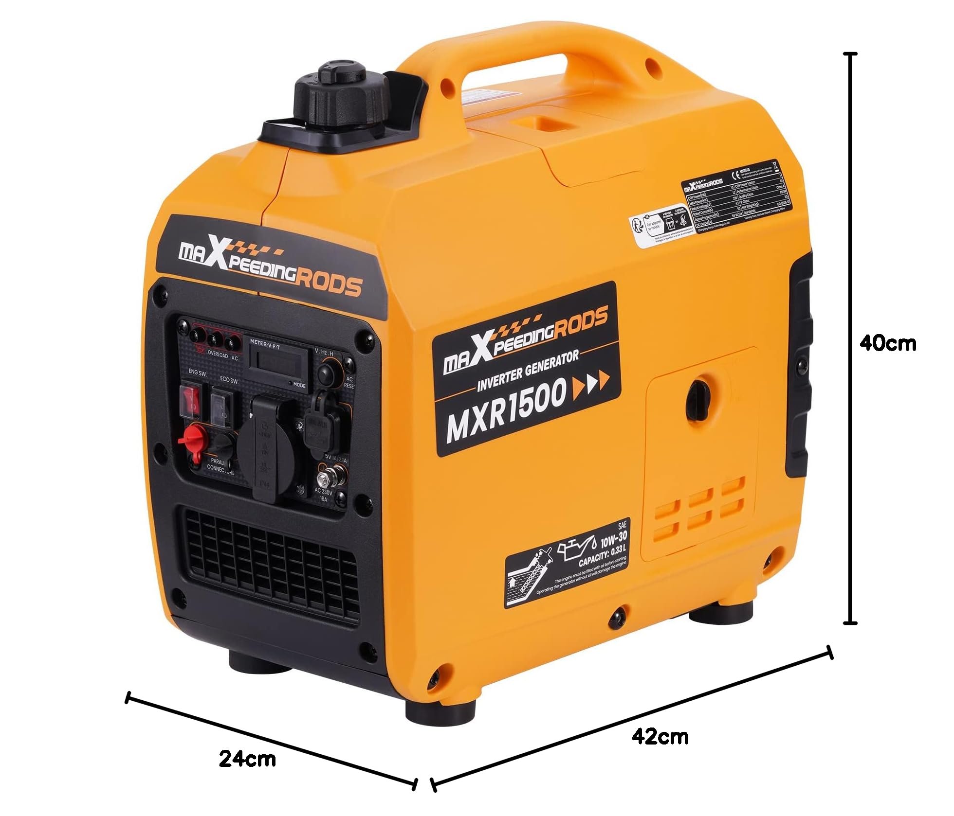 maXpeedingrods Generador Electrico Gasolina Portátil 1200W, Silencioso y Ligero con Inversor, Motor de Gas de 4 Tiempos, con Salidas AC/USB para Autocamping, Viajes en Caravana, Exteriores