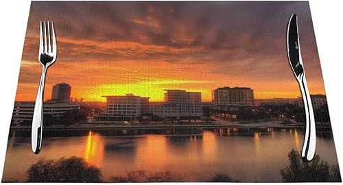 Miniatura 7 de 6 PCS PVC Placemats Set Place Mats Irving Texas Sunset Non-Slip Weave Place Mats 12" x 18" Farmhouse Table Mat Set for Family Dinners Wedding Parties