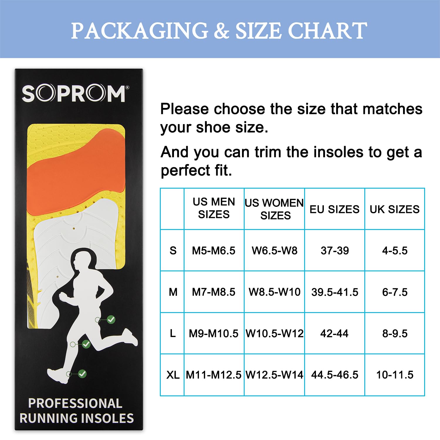 Plantillas para zapatillas de running con insertos de soporte de arco bajo, medio y alto para corredores hombres y mujeres(Arco mediano,EU 39.5-41.5)