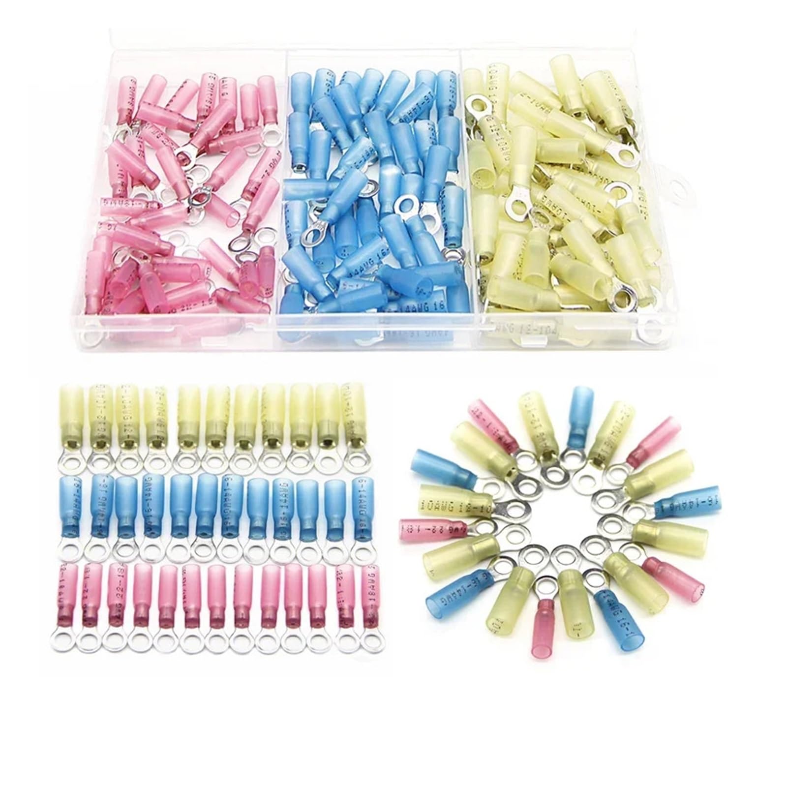 ZDVHOMCB 120Pcs M5 Heat Shrink Ring Eyelet Connectors Electrical Wire Butt Connector Splice Crimp Terminals 22-10AWG Kit