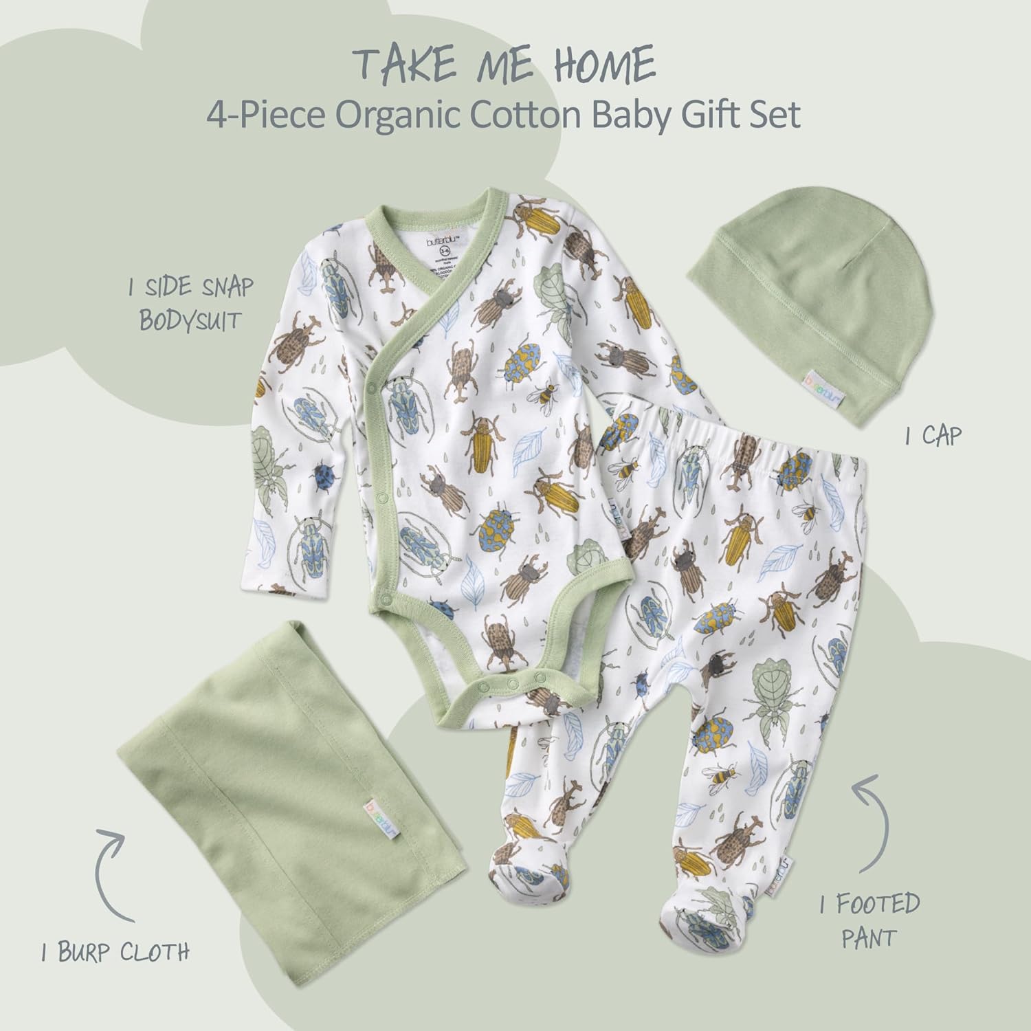 unisex-baby Take Me Home 4-piece Baby Gift Set Organic Cotton Layette Clothing in Box for Boys & Girls - Image 3
