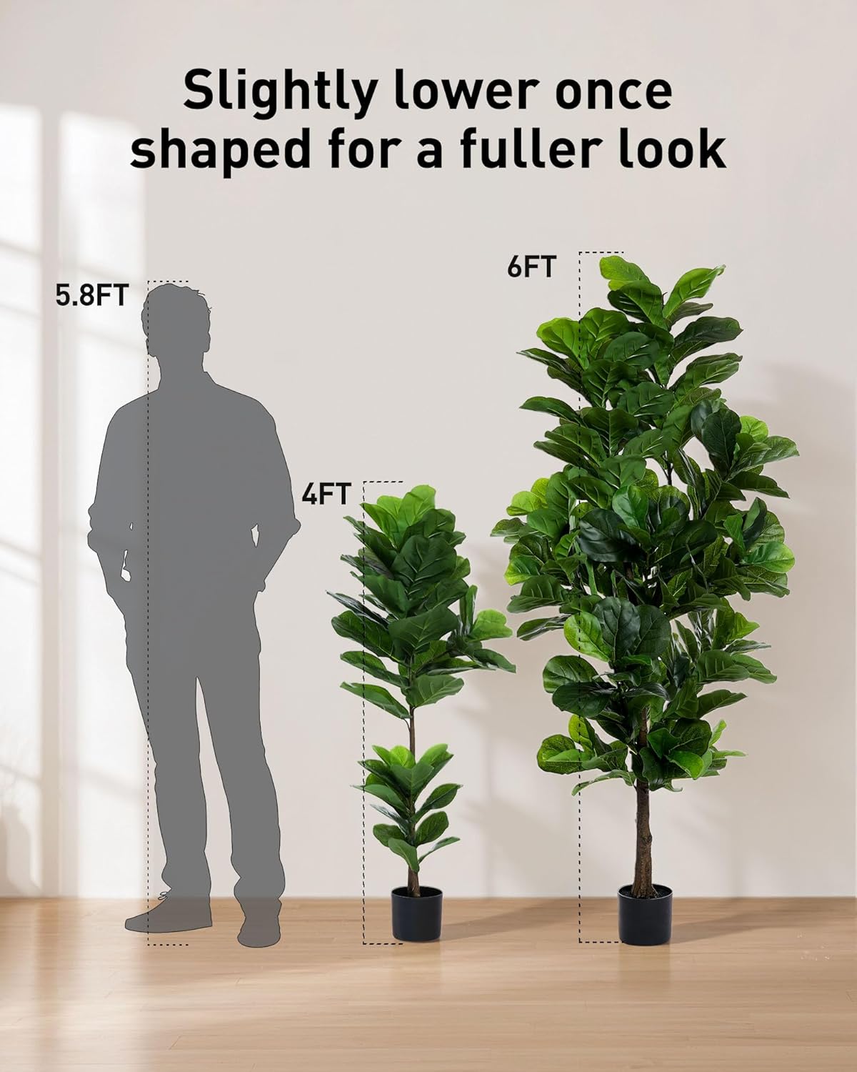Fiddle Leaf Fig Tree 6ft Tall Artificial Tree in Plastic Pot Fake Ficus Lyrata Plants with 184 Decorative Fiddle Leaves Faux Fig Trees for Home Office Living Room Decor Indoor Outdoor