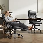 COLAMY chaise de bureau avec repose-pieds, chaise en cuir ergonomique avec support lombaire gonflable, chaise de bureau à domicile avec 90°-130° inclinable haut dos pour l'étude de travail des adultes, noir